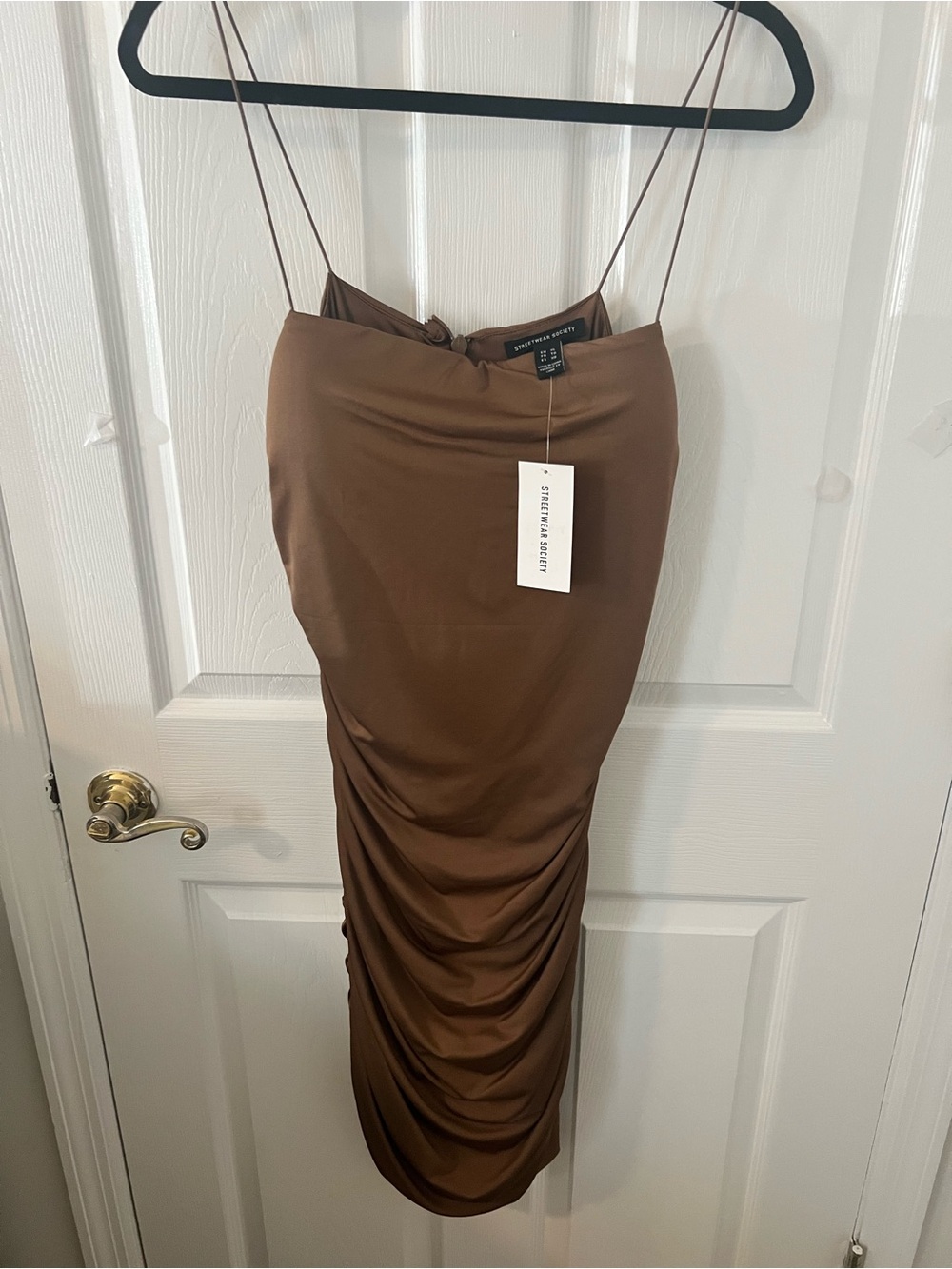 Streetwear Society Chocolate Brown Ruched Midi Slip Skirt